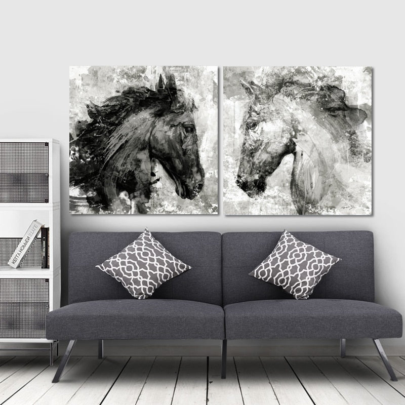 Abstract  Art Posters and Prints Wall Art Canvas Painting Horse Head Ink Decorative Pictures for Living Room Home Decor No Frame - SallyHomey Life's Beautiful