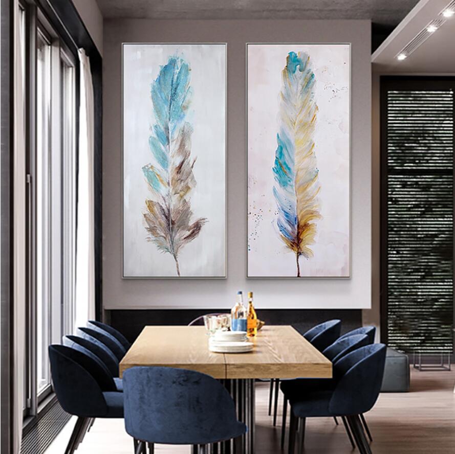 Hand painted canvas oil painting feather wall art canvas laminas decor –  SallyHomey Life's Beautiful