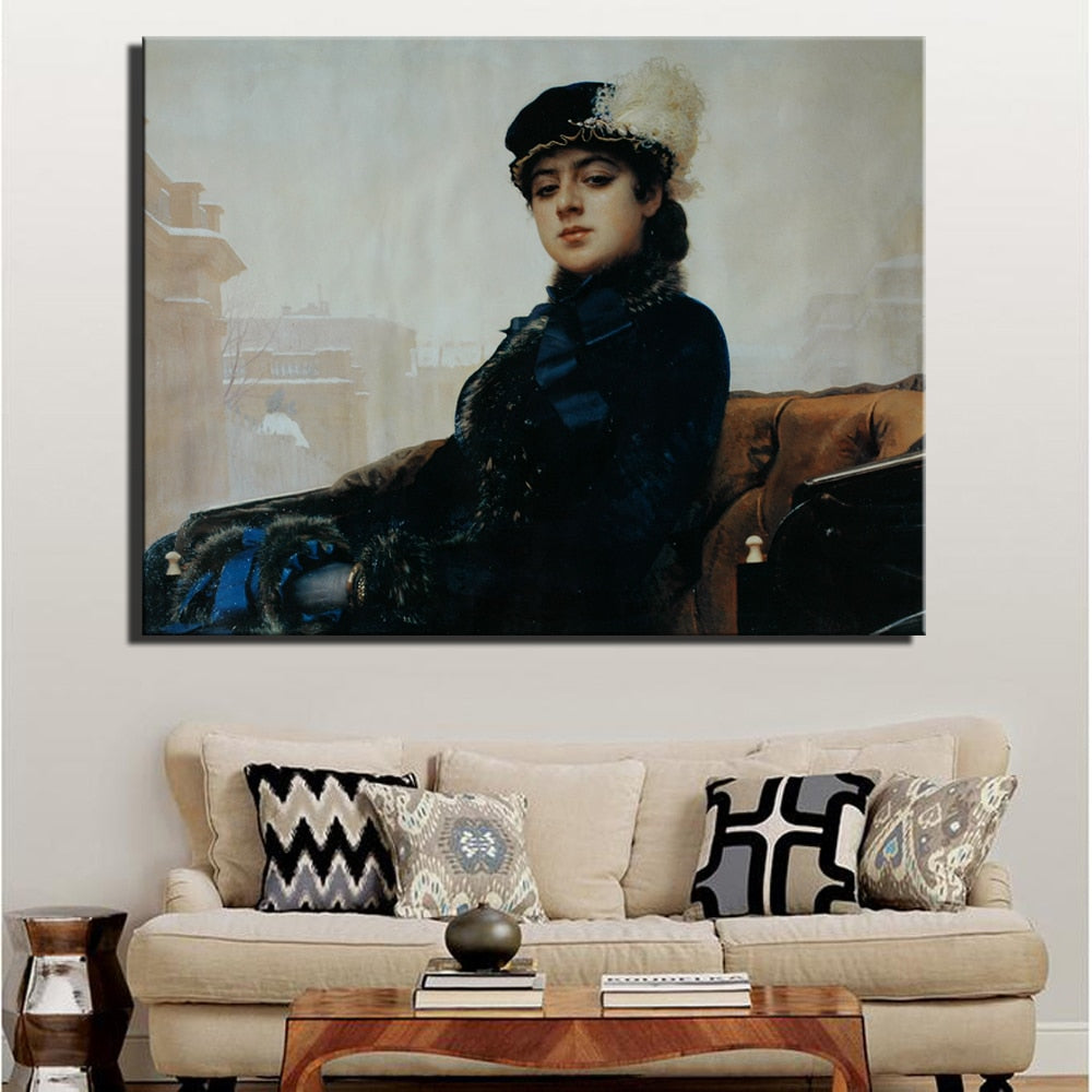 Russia Artist Ivan Kramskoy THE UNKNOWN GIRL Canvas Print Painting - SallyHomey Life's Beautiful