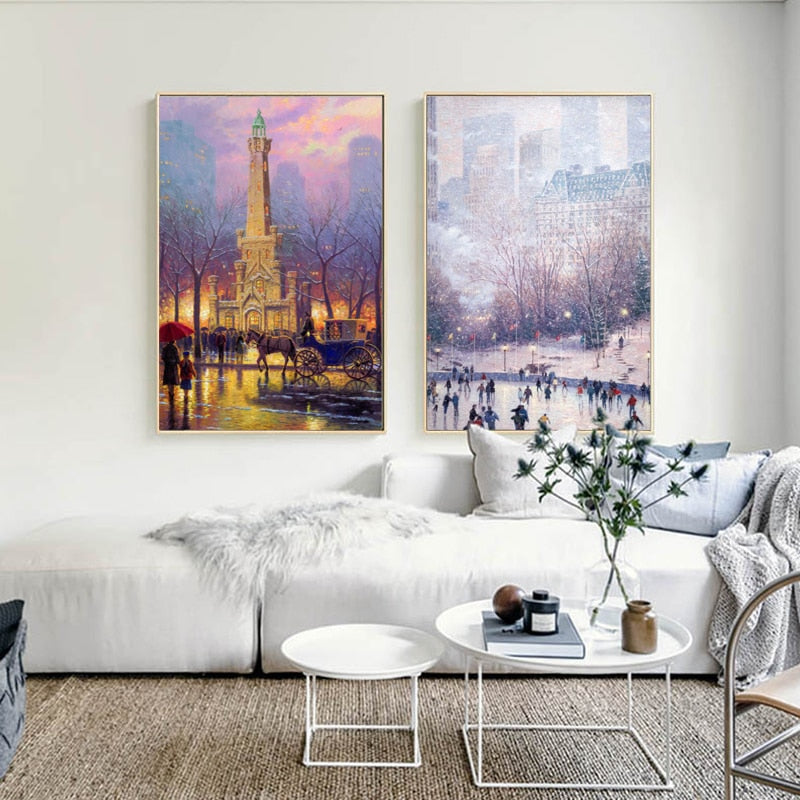Warm Pastoral Landscape Oil Paintings by Thomas Kinkade, Posters Print on Canvas Wall Art Canvas Painting for Living Room Decor - SallyHomey Life's Beautiful