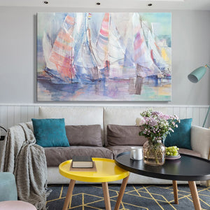 Modern Abstract Art Posters and Prints Wall Art Canvas Painting Watercolor Sailboat Decorative Pictures for Living Room No Frame - SallyHomey Life's Beautiful
