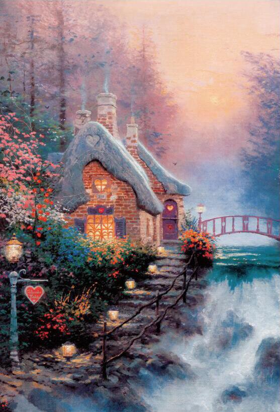 Warm Pastoral Landscape Oil Paintings by Thomas Kinkade, Posters Print on Canvas Wall Art Canvas Painting for Living Room Decor - SallyHomey Life's Beautiful
