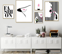 Load image into Gallery viewer, Modern Fashion Girl Makeup Pink Lips Art Canvas Painting Lipstick Fashion Prints Posters Wall Picture Girls Bedroom Decoration - SallyHomey Life&#39;s Beautiful