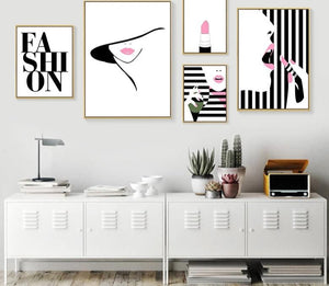 Modern Fashion Girl Makeup Pink Lips Art Canvas Painting Lipstick Fashion Prints Posters Wall Picture Girls Bedroom Decoration - SallyHomey Life's Beautiful