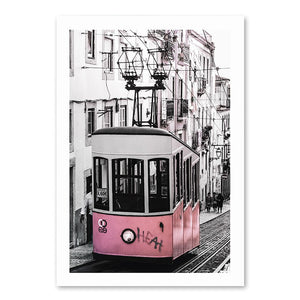 Landscape Canvas Poster Nordic Decoration Pink Beach Bus Wall Art Print Painting Decorative Picture Scandinavian Home Decor - SallyHomey Life's Beautiful