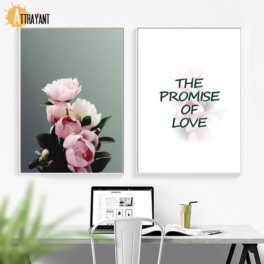 Pink Peony Flower Motivational Quote Wall Art Canvas Painting Nordic Posters And Prints Wall Pictures For Living Room Home Decor - SallyHomey Life's Beautiful