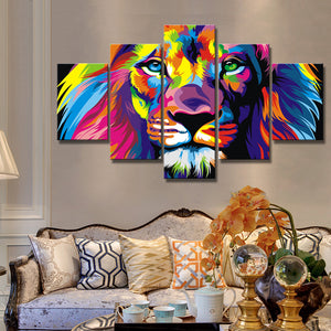🔥 Lion  Wall Decor 5 Panels Abstract Watercolor - SallyHomey Life's Beautiful
