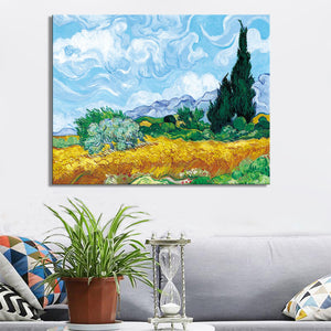 Dutch Painter Vincent van Gogh - Wheat Field with Cypresses Poster Print on Canvas Wall Art Painting for Living Room Home Decor - SallyHomey Life's Beautiful