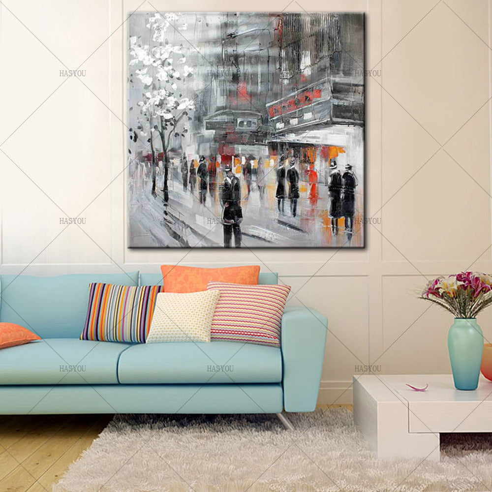 handpainted street building for chrismas gift handmade Canvas oil Painting - SallyHomey Life's Beautiful