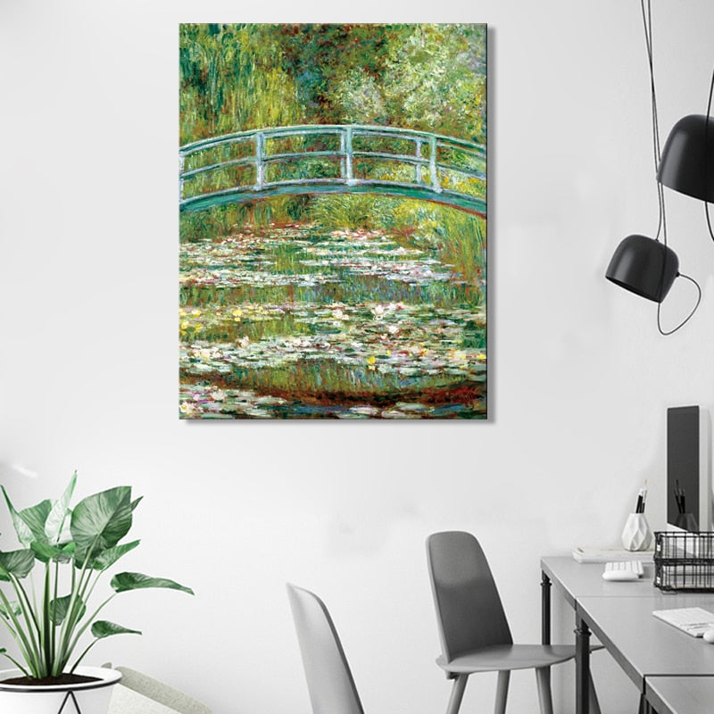 Impressionist Famous Painting Monet's Pond with Water Lilies Poster Print on Canvas Wall Art Painting for Living Room Home Decor - SallyHomey Life's Beautiful