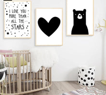 Load image into Gallery viewer, Kawaii Black White Bear Heart Cartoon Wall Art canvas Posters Nursery Print Nordic Style Painting Picture Children Room Decor - SallyHomey Life&#39;s Beautiful