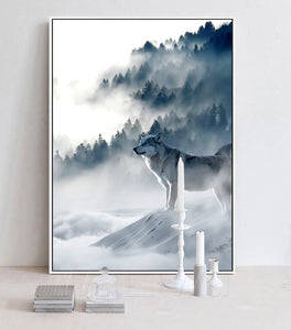 Nordic Art Wolf Snow Mountains Art Canvas Poster Minimalist Print Nature Picture Modern Home Room Decoration - SallyHomey Life's Beautiful