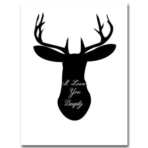 Nordic Decoration Deer Motivational Poster Canvas Prints Minimalist Wall Art Painting Black Whties Wall Picture for Living Room - SallyHomey Life's Beautiful