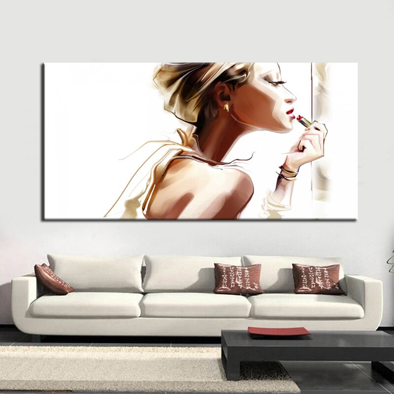 Abstract Figure Painting A Pretty Girl With Lipstick Print Poster Wall Canvas Painting Art for Bedroom Home Decorative Picture - SallyHomey Life's Beautiful