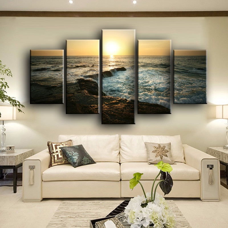 Modern Landscape Posters and Prints on Canvas Wall Art Decoration Canvas Painting Sunrise at Sea Pictures For Living Room Wall - SallyHomey Life's Beautiful
