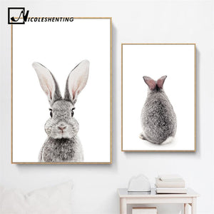 Baby Woodland Animal Rabbit Tail Canvas Funny Poster Wall Art Nursery Print Painting Nordic Kids Decoration Pictures Room Decor - SallyHomey Life's Beautiful