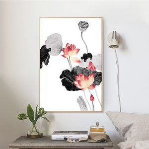 Traditional Chinese Posters And Prints Wall Art Canvas Painting Ink Lotus Pictures For Living Room Wall Decoration Frameless - SallyHomey Life's Beautiful