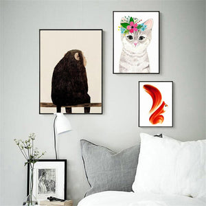 Modern Abstract Animal Posters and Prints Wall Art Canvas Printing Monkey, Cat and Squirrel Pictures For Kids Bedroom Home Decor - SallyHomey Life's Beautiful