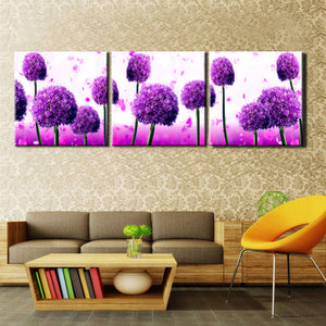 Modern 3 Modules Flower Posters and Print Wall Art Canvas Painting Royal Purple Allium Giganteum Wall Decoration For Living Room - SallyHomey Life's Beautiful