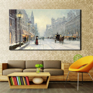 70x140cm - Abstract Canvas Painting City in Winter vs  Snow Landscape - SallyHomey Life's Beautiful
