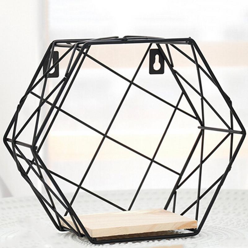 Wall Storage Shelf Combination Wall Hanging Living Room Bedroom Iron Hexagonal Grid Geometric Figure-shaped Decoration #SO