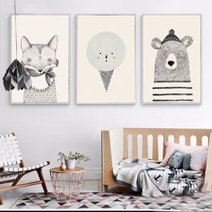 Posters And Prints Wall Art Canvas Painting Cute Deer and Fox Pictures For Kids Bedroom Wall Decoration Children Gifts Frameless - SallyHomey Life's Beautiful