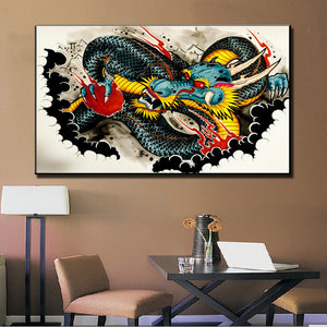 Abstract Canvas Painting Wall Art Picture Graffiti Dragon Canvas Art Print Poster, Wall Pictures for Living Room Home Decoration - SallyHomey Life's Beautiful