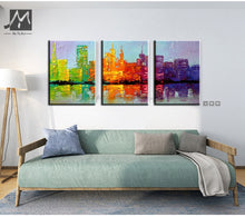 Load image into Gallery viewer, 3 piece canvas art abstract handmade New York city knife painting on canvas wall picture for living room paintings wall decor - SallyHomey Life&#39;s Beautiful
