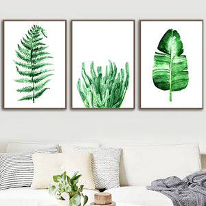Banana Leaf Maple Ferns Green Leaf Wall Art Canvas Painting Nordic Posters And Prints Plants Wall Pictures For Living Room Decor - SallyHomey Life's Beautiful