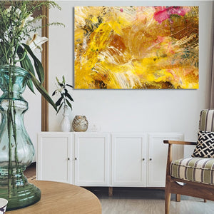 Modern Abstract Art Posters and Prints Wall Art Canvas Painting Golden Yellow Abstract Wall Paintings For Living Room Home Decor - SallyHomey Life's Beautiful