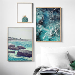 Sea Wave Stone Cactus Quote Landscape Wall Art Canvas Painting Nordic Posters And Prints Wall Pictures For Living Room Decor - SallyHomey Life's Beautiful