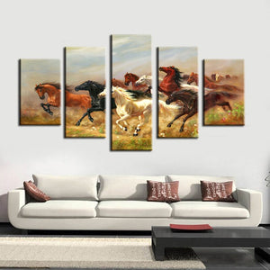 5Pcs Modern Digital Printed Wall Art Poster Thousands Steeds Gallop Canvas Prints Wall Decoration For Living Room Wall No Frame - SallyHomey Life's Beautiful