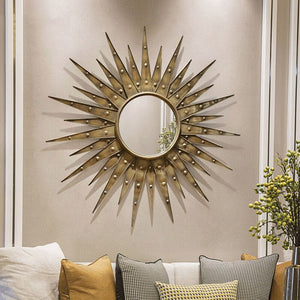 American Wrought Iron 3D Sun Mirror Wall Hanging Decorative Wall Crafts Decoration Home Livingroom Background Mural R2124 (Multi-Colored) - SallyHomey Life's Beautiful