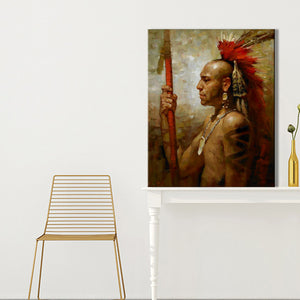 Abstract Native Indian Feathered Portrait Posters and Prints Wall Art Canvas Painting Decorative Pictures for Living Room Decor - SallyHomey Life's Beautiful