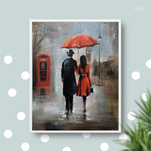 Modern Abstract Posters and Prints Wall Art Canvas Painting Wall Decoration Streetscape Lovers in the Rain Pictures for Bedroom - SallyHomey Life's Beautiful