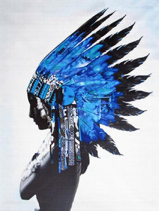 Modern Oil Painting Native American Indian Feathered Portrait Pop Art Canvas Painting Poster Wall Picture for Living Room Decor - SallyHomey Life's Beautiful