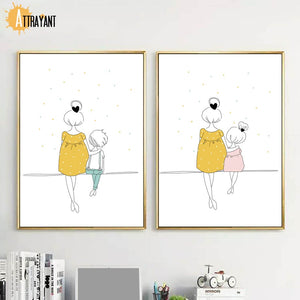 Cartoon Woman Girl Boy Minimalism Nursery Wall Art Canvas Painting Nordic Posters And Prints Wall Pictures Baby Kids Room Decor - SallyHomey Life's Beautiful