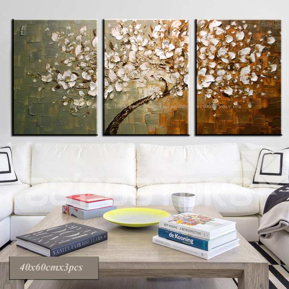 Abstract cuadros decorativos 3 piezas acrylic wall panels knife paintings tree hand painted canvas oil paintings for living room - SallyHomey Life's Beautiful