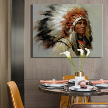Load image into Gallery viewer, Handmade Native Indian Feathered Portrait Posters Print on Canvas - SallyHomey Life&#39;s Beautiful