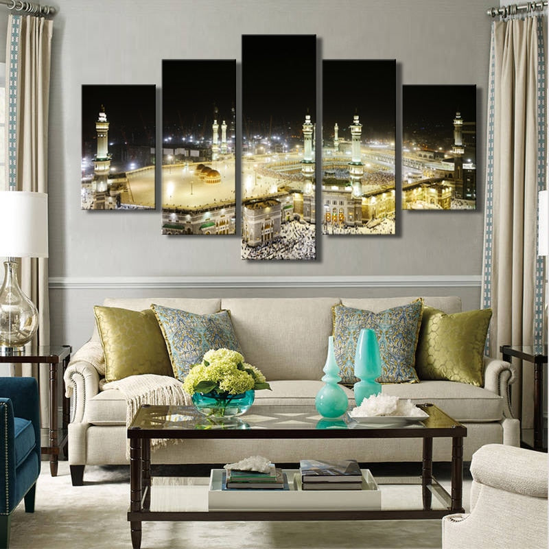 Posters and Prints Wall Art Painting on Canvas Wall Decor 5 Panels The Great Mosque of Mecca Pictures for Living Room Frameless - SallyHomey Life's Beautiful