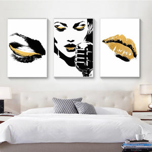 Black And Gold Abstract Canvas Print, People Canvas Art Posters and Prints Wall Glam Rock Decorative Paintings for Living Room - SallyHomey Life's Beautiful