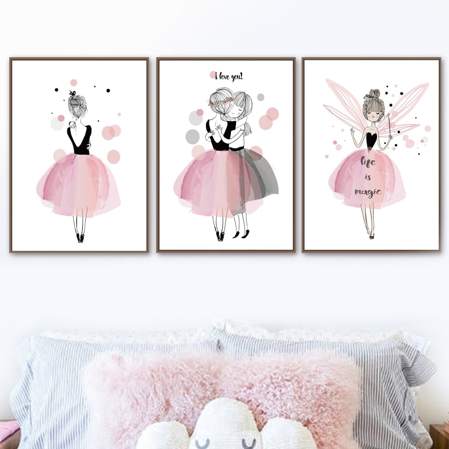 Pink Girl Fairy Quotes Nursery Wall Art Print Canvas Painting Nordic Posters And Prints Wall Pictures For Girls Kids Room Decor - SallyHomey Life's Beautiful