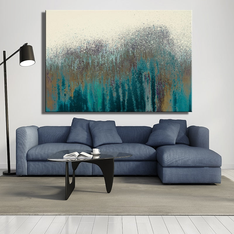 Modern Abstract Oil Painting on Canvas Art Posters and Prints Wall Art Decoration Dark Green Sand Pictures for Living Room Decor - SallyHomey Life's Beautiful