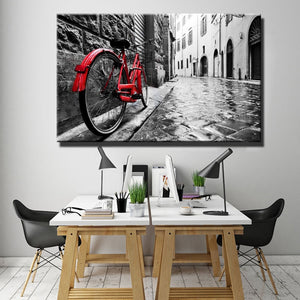 Urban or Rural Landscape Painting Digital Printed Painting Canvas Art A Red Bike In The Street Canvas Painting Home Decor Gift - SallyHomey Life's Beautiful