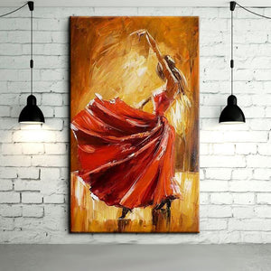Free Shipping Hand-painted Spanish Flamenco Dancer Oil Painting On Canvas Spain Dancer Dancing With Red Dress Oil Paintings - SallyHomey Life's Beautiful
