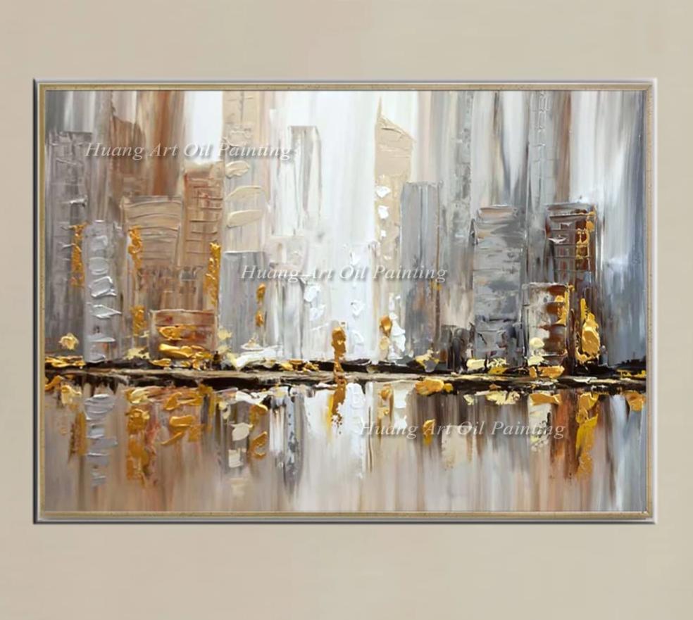 Original Hand Painted Modern Knife Building Scenery Oil Painting Wall Decor Street Landscape For Room Decor Painting On Canvas - SallyHomey Life's Beautiful