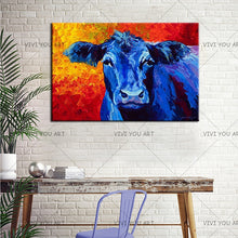 Load image into Gallery viewer, 100% Handpainted Modern Wall Art Pictures Blue Cow Pictures On Canvas Abstract Thick Oil Paintings For Wall Home Decorations