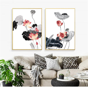 Traditional Chinese Posters And Prints Wall Art Canvas Painting Ink Lotus Pictures For Living Room Wall Decoration Frameless - SallyHomey Life's Beautiful