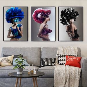 Posters and Prints Wall Art Canvas Painting Abstract Flower Makeup Woman Decorative Pictures for Living Room Cuadros Salon Decor - SallyHomey Life's Beautiful