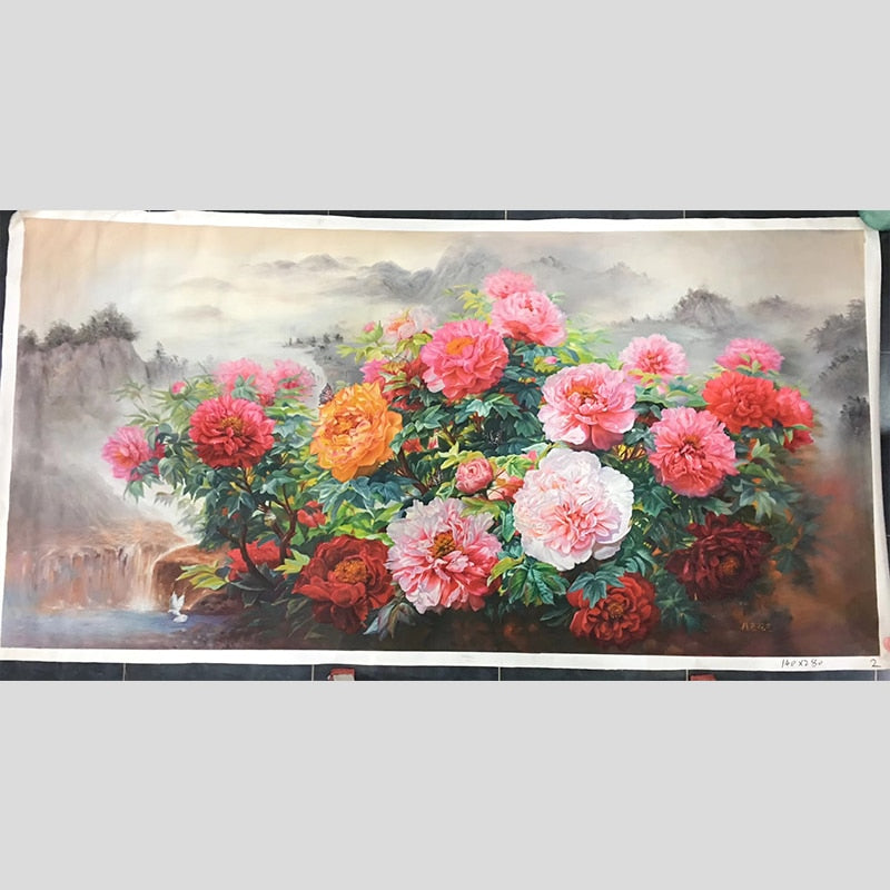 100% Hand Painted Realistic Peony Art Oil Painting On Canvas Wall Art Frameless Picture Decoration For Live Room Home Decor Gift